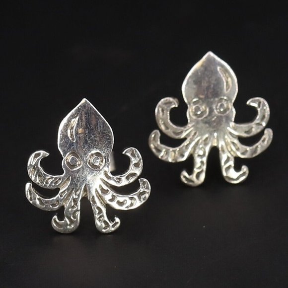 Vintage Jewelry - Vintage Sterling Silver Octopus Post Earrings - SIGNED